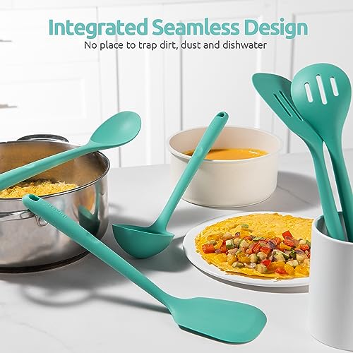Silicone Kitchen Cooking Utensil Set of 5 ((1) Aqua Sky)