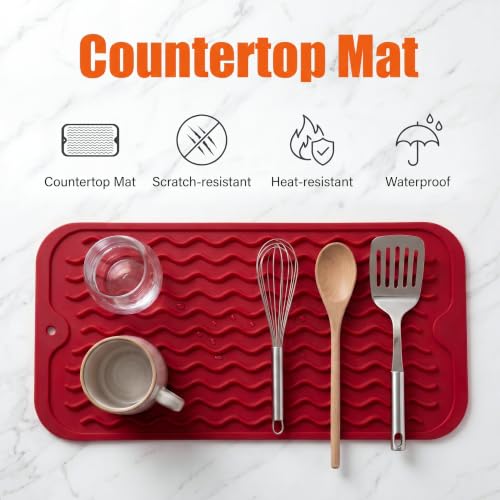 Silicone Dish Drying Mat for Multiple Usage (Red / 12"L x 6"W)