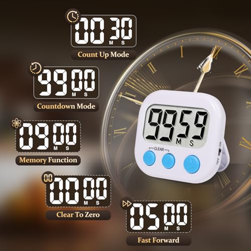 6 Pack Digital Kitchen Timer Small Classroom Timers for Kids Teachers (White)