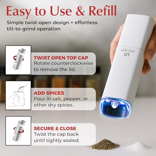 Automatic Salt and Pepper Grinder Set (2/ Black & White Set of 2 - Rechargeable-UN12)