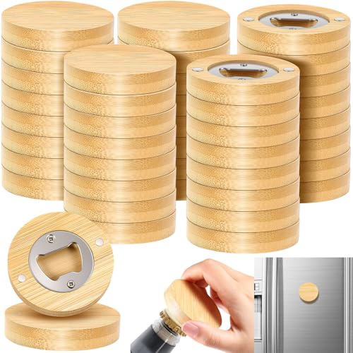 50 Pcs Magnetic Bottle Opener 2.5in DIY Bamboo Round Beer Opener (Round Shape)