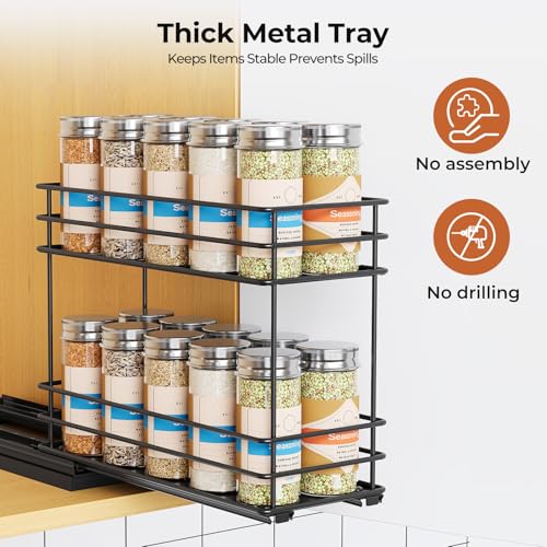 Pull Out Spice Rack Organizer for Cabinet (Black / 4.3" - 1 Drawer)