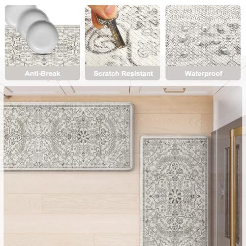 Anti Fatigue Kitchen Mats (Light Grey/Multi / 17.3" x 59"+17.3" x 29"--0.47 inches)