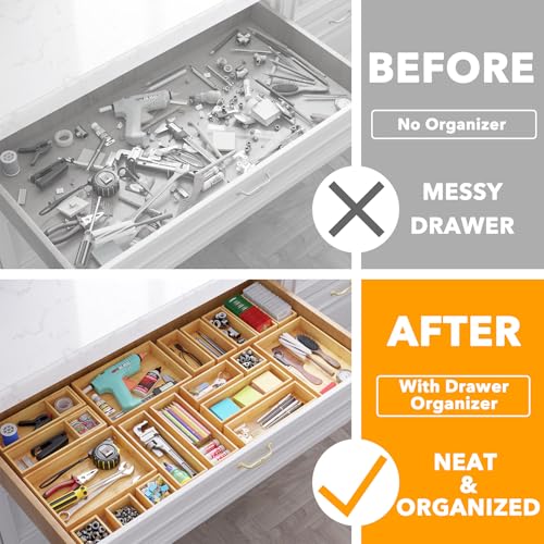 21 Piece Bamboo Drawer Organizer Storage Boxes Set (21-Piece / Natural)
