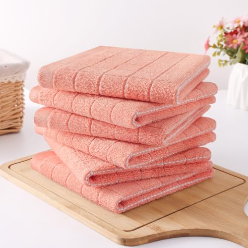 100% Cotton Terry Kitchen Dish Cloths (Coral / 12 X 12 - 12 Pack)