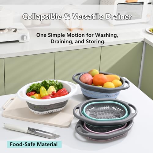 2 Pack Collapsible Silicone Colander Strainer (4L+4L / Green and Pink)