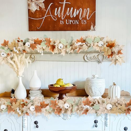 Neutral Fall Garland for Mantle Fireplace (9FT)
