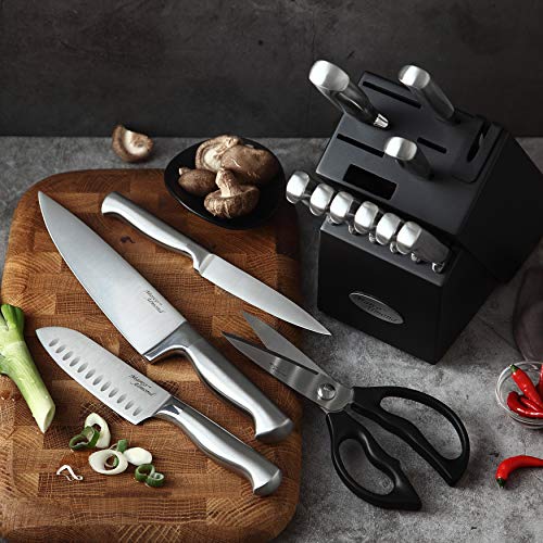 Knife Set w Block Kitchen Knife Set Built (14-Piece / Black)