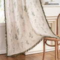 Linen Boho Floral Curtains 96 inch Long 2 Panels Green Tassels Leaf Printed Rustic Country Light Filtering Semi Sheer Curtains for Living Room Bedroom (Green / 50"W x 96"L (Pack of 2))