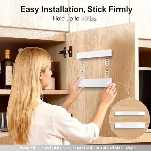 9.5” Large Acrylic Straw Holder for Cabinet Door (Large / White)