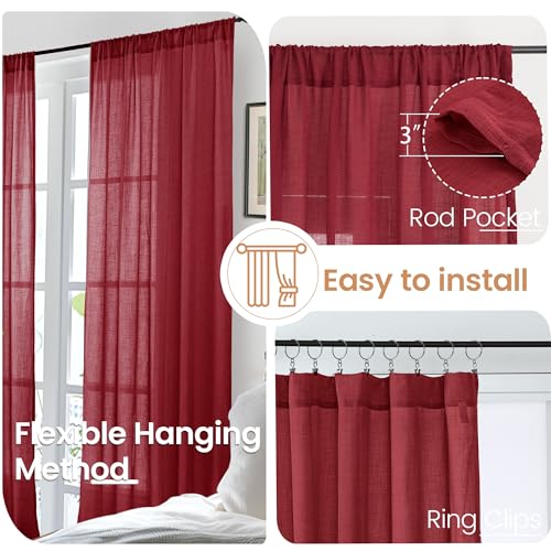 Burgundy Linen Kitchen Curtains for Window Over Sink (Burgundy / 30"W x 36"L (Pack of 2))