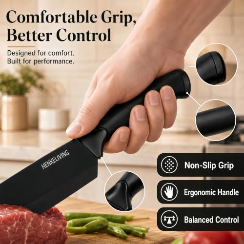 14 Piece Black Kitchen Knife Block Set with Built (Black)