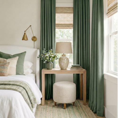 Forest Green 100% Blackout Linen Curtains 84 Length 52 Width (Forest Green / 52"W x 84"L (Pack of 2))
