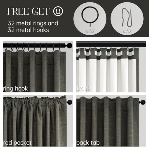 100% Blackout Linen Textured Curtains 84 inches Long Charcoal Gray Thermal Insulating Privacy Energy Saving for Bedroom Living Room Window Office Theater Baby Nursery Back Tab 2 Panels (Carbon Grey / 52"W x 84"L (Pack of 2))