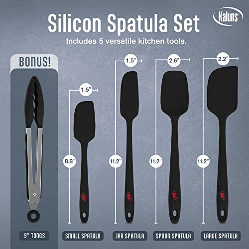 Silicone Spatula Set (4 Pcs + Tongs Black)