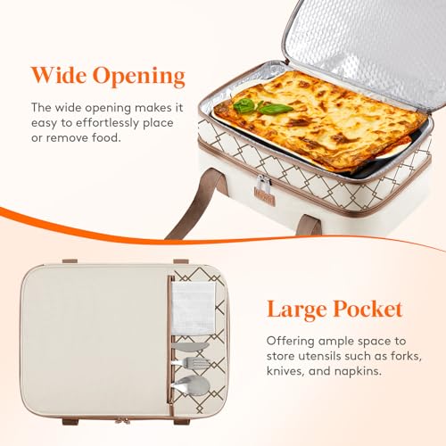 Insulated Double Decker Casserole Carrier (Beige / 15.7 x 11.4 x 8.3inch)