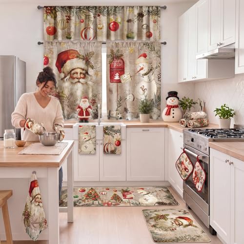 13 Pcs Christmas Kitchen Set Towels Mats Potholders Oven Mitts (Santa Claus)