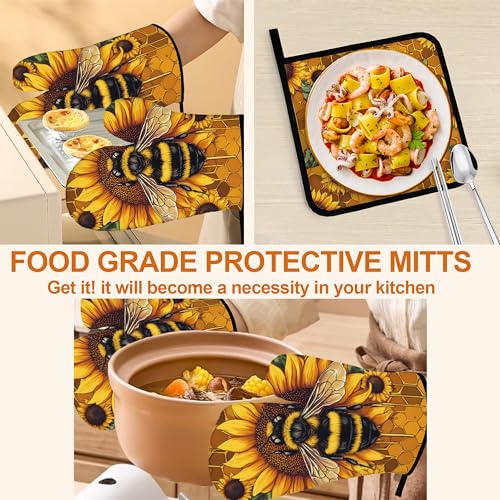 Sunflower Bee Oven Mitts and Heat Resistant Pads (Sunflower Bee)