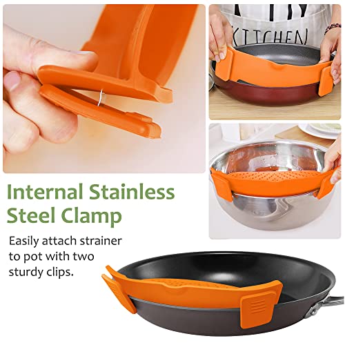 Clip on Strainer for Pots Pan Pasta (Orange)