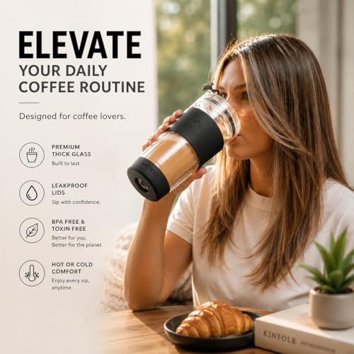 19 oz. Clear Double Wall Glass Coffee Tumbler (New Black)