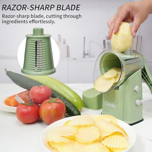 Upgrade Rotary Cheese Grater Shredder with Handle (Green)
