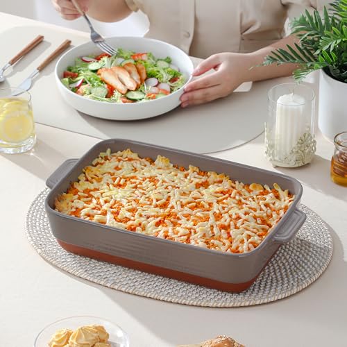 Large 9x13 Ceramic Baking Dish with Handles (Brown and Khaki)