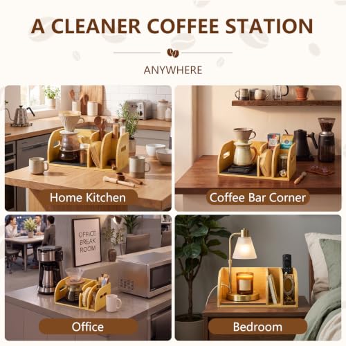 3-in-1 Bamboo Coffee Pour over Caddy Wood Coffee Bar Station Organizer