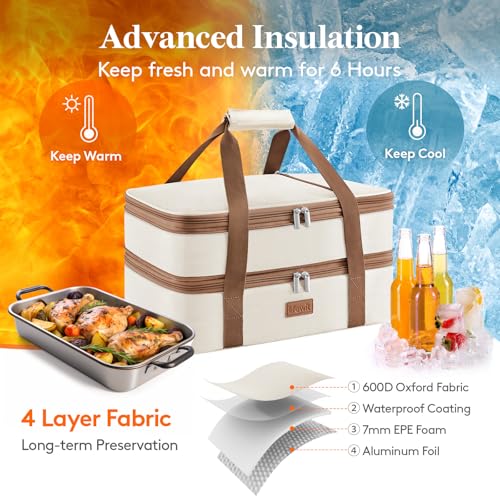Expandable Insulated Double Decker Casserole Carrier (Cream)