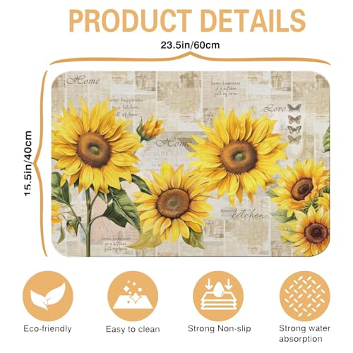 Sunflower Kitchen Countertop Dish Drying Mat (Yellow / 23" x 15")