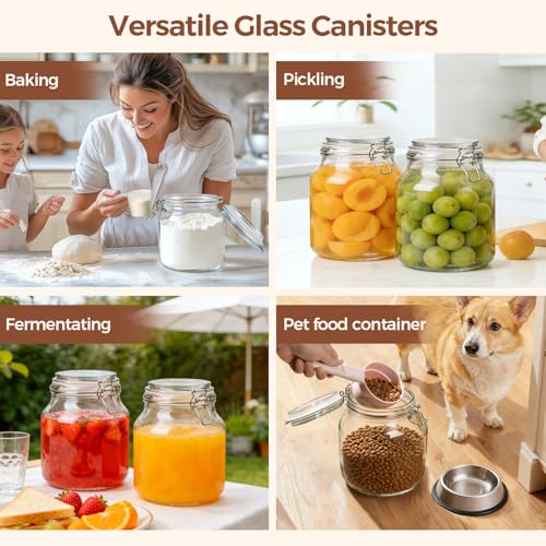 Glass Pantry Jars with Airtight Lids 74 oz 2 Pack Large Wide Mouth (74 fl oz x 2 - Wide Mouth)