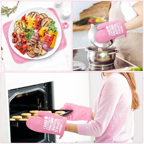 6Pcs Cotton Oven Mitts Pot Holders Funny Women Resistant Hot Pads Machine Washable Microwave Gloves with Hanging Loop Pocket Potholder for Kitchen Baking Cooking GrillingPink (Funny Woman & Pink)