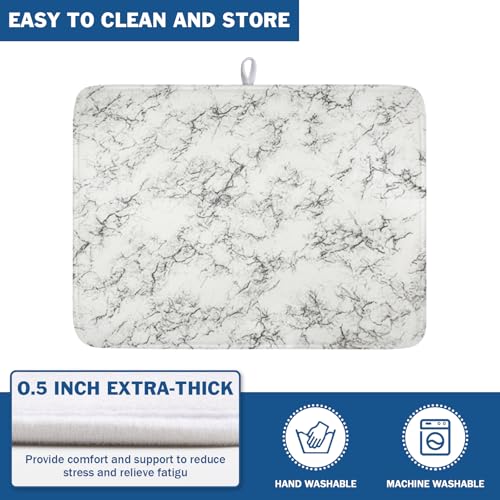 White Grey Marble Dish Drying Mat for Kitchen Counter Modern Marble Pattern Microfiber Dish Drainer Mat Absorbent Washable Drying Pad Extra Large 18"x24" (Marble White Grey / 24" x 18")