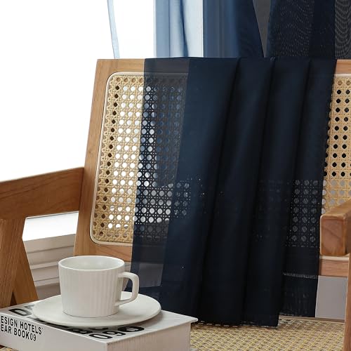 Sheer Navy Blue Curtains 108 inch Length 2 Panels Set (40"W x 108"L (Pack of 2) / Navy Blue)