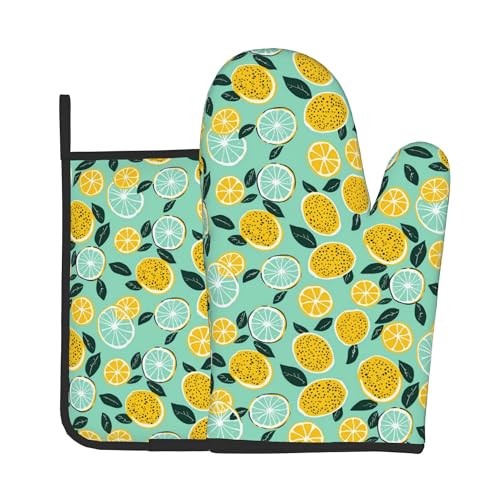 Lemon Pot Holders and Oven Mitts (Teal Summer Lime)