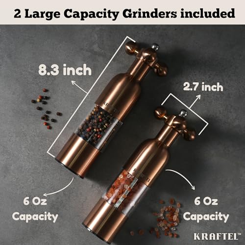 Premium 8" Salt and Pepper Grinder 2PK. Large Peppermill (Rose Gold)