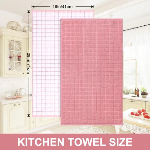 Large Premium Cotton Kitchen Towels 16"x 28" (Pink / 16" X 28" - 12 Pack)