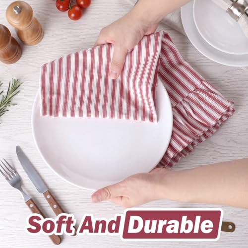 2 Pcs Red Stripe Kitchen Towels Ruffled Dish Towels 18"x28" (Red / Classic Stripes)