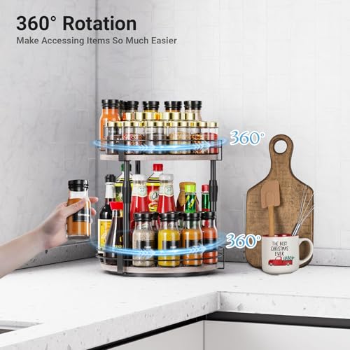 Lazy-Susan-Organizer-Spice-Rack, Rotating Spice Organizer For Cabinet Pantry, Seasoning Holder Spice Shelf With Adjustable Height, Kitchen Counter Shelf Countertop Organizer (Grey / 10"D x 10"W x 13.19"H)