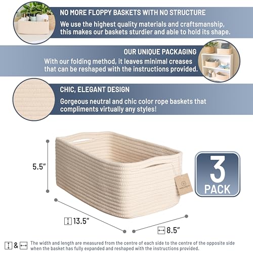 13.5”x8.5”x5.5” Storage Baskets for Shelves 3 Pack (Beige / 13.5" x 8.5" x 5.5")
