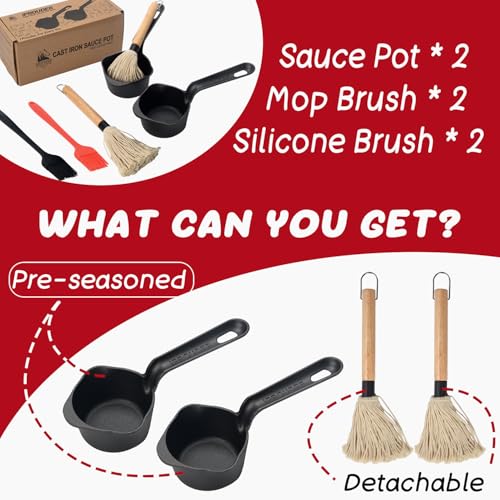 Cast Iron Sauce Pan and Basting Pot with BBQ Mop Brushes