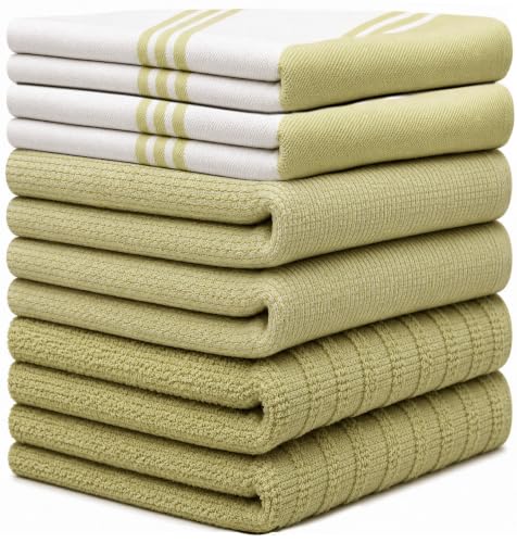 Premium Kitchen Towels 6 Pack 100% Cotton 20"x28" Dish Towels (Sage Green Wide Stripe / Kitchen Towels - Mixed Styles (6 Pack))