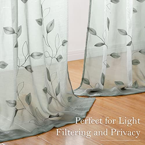Sage Green Sheer Curtains Leaf Embroidered (52"W x 96"L (Pack of 2) / 1-sage Green)