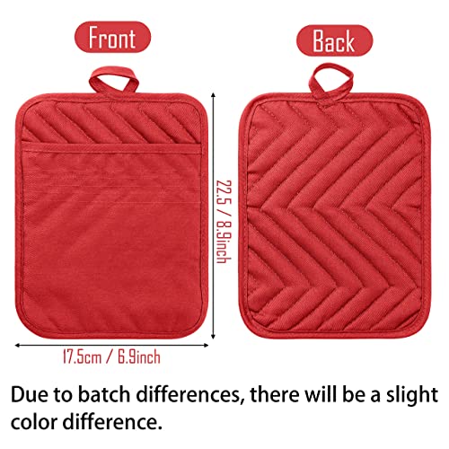 5Pack Pocket Pot Holders Cotton Heat Resistant Potholder Multipurpose Hot Pads Machine Washable Oven Mitts Potholders Bulk for Daily Kitchen Baking and Cooking 7 x 9 Inch Red (Red)