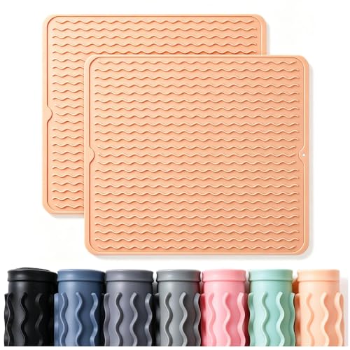 2 Pack Silicone Dish Drying Mat for Kitchen Counter Place mats Cooking Accessories Drainers Rack Under Sink Protector Home Household Items Extra Large 18"x16" Beige (Beige / 18"*16")