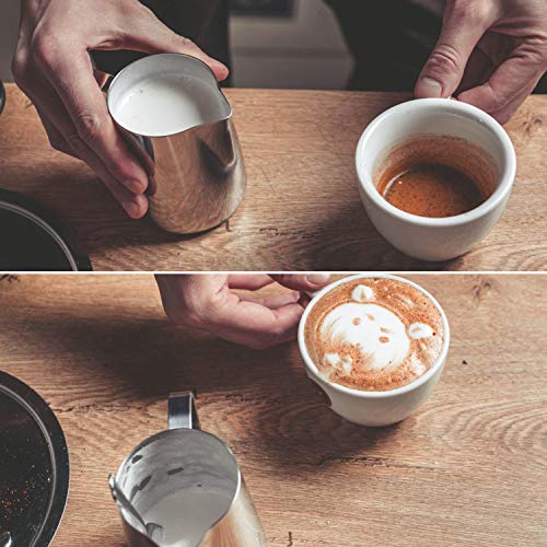 Milk Frothing Pitcher Cup (Silver+2 Spoons / 11.8 Ounces)