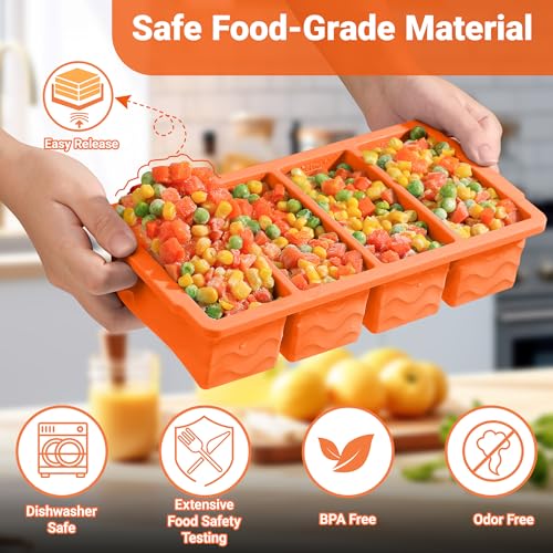 Silicone Freezer Trays with Lid for Soup (Orange)