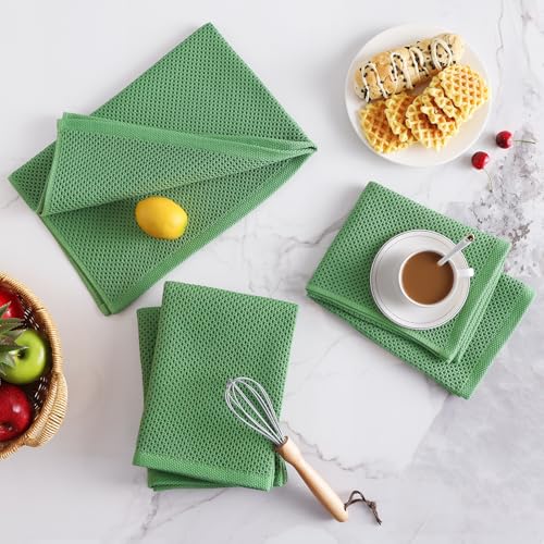 100% Cotton Oversized Waffle Weave Kitchen Towels 6 (Grass Green / 20 X 28 - 6 Pack)