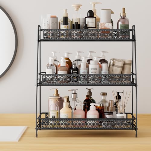 Vintage 3 Tier Spice Rack Organizer for Kitchen Counter (Black / 3 Tier Large)