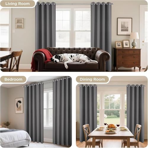 Blackout Curtains 63 Inch Length 2 Panels Set (Light Grey / 52"W x 63"L (Pack of 2))
