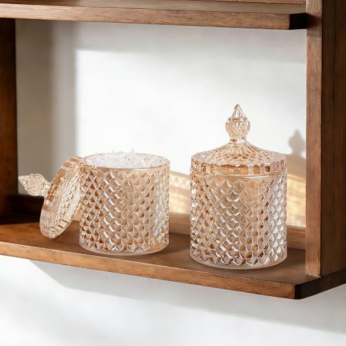 2 Pack Qtip Holder Apothecary Jars with Lid (10 oz (2 pack) / Amber)